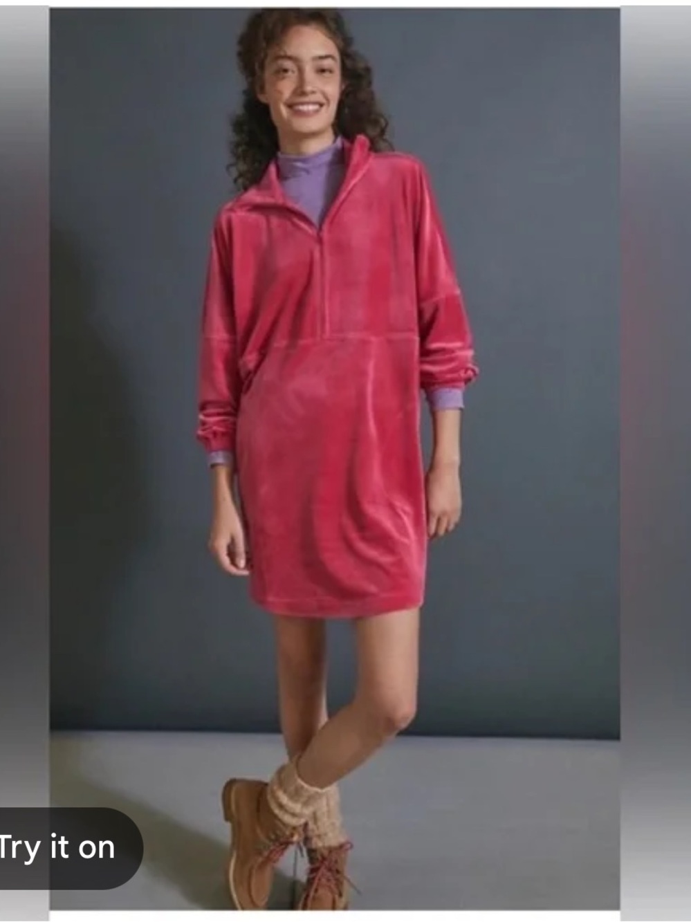 Anthropologie Rosalind Velvet Half-Zip Sweatshirt Dress in Rose Saturday Sunday
